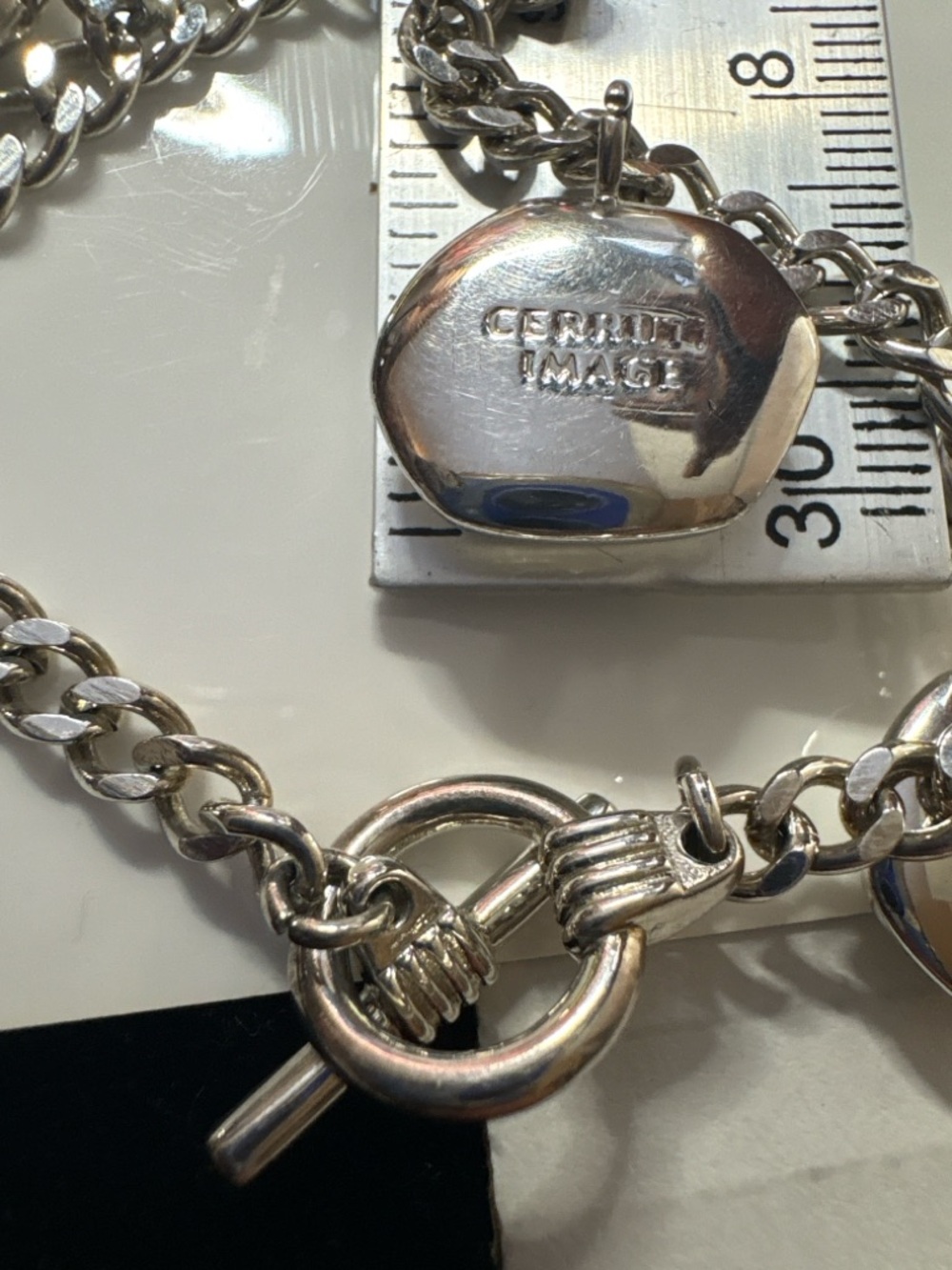 Vintage Cerruti Image Charm Bracelet Silver Tone Inspirational Words Toggle 7.5” - Picture 5 of 9